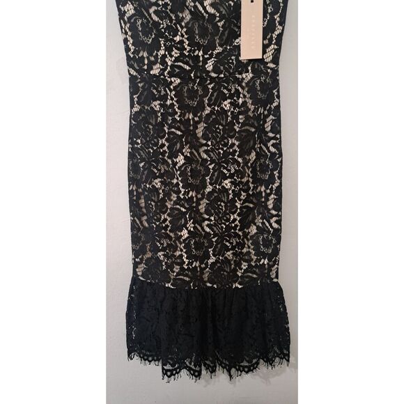 Keepsake Women Medium corset strapless dress Bodycon Lace black nude Peplum $275 - Picture 5 of 9